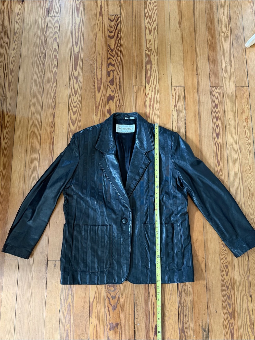 Vintage DEERSKIN Black Genuine Leather Paneled Blazer Jacket Size 12